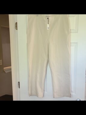 Banana Republic Women's Cream Solid Flat Front Dress Pants Size XL Tall Stretch